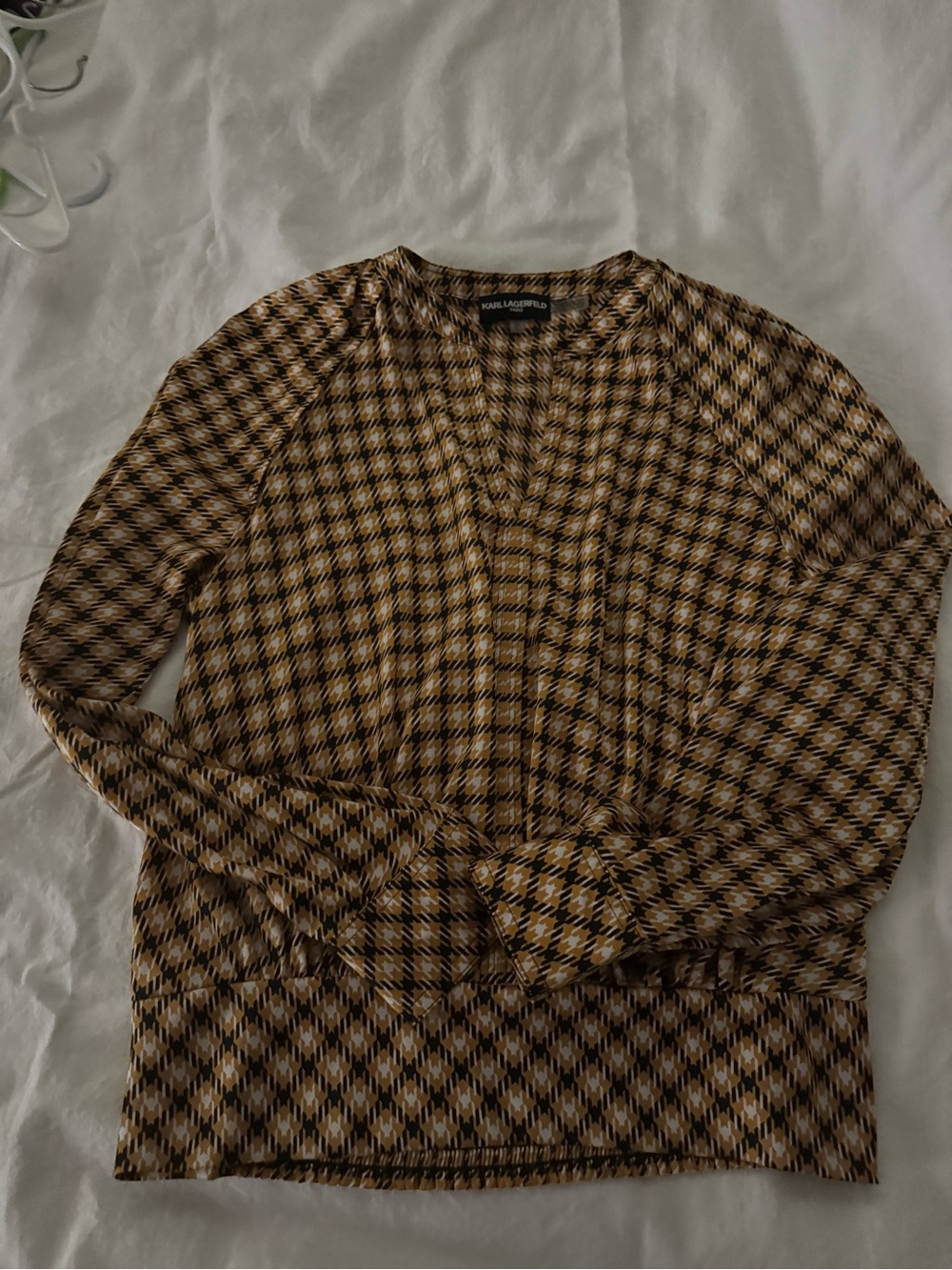 Karl Lagerfeld Brown Black Cream Geometric Knit Top